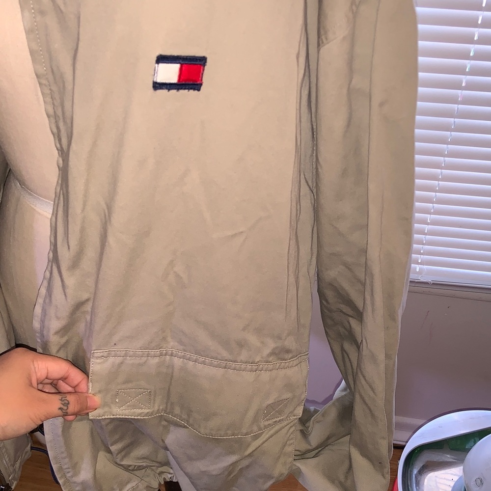 Vintage Tommy Hilfiger Men's Khaki Zip Jacket - Picture 5 of 7